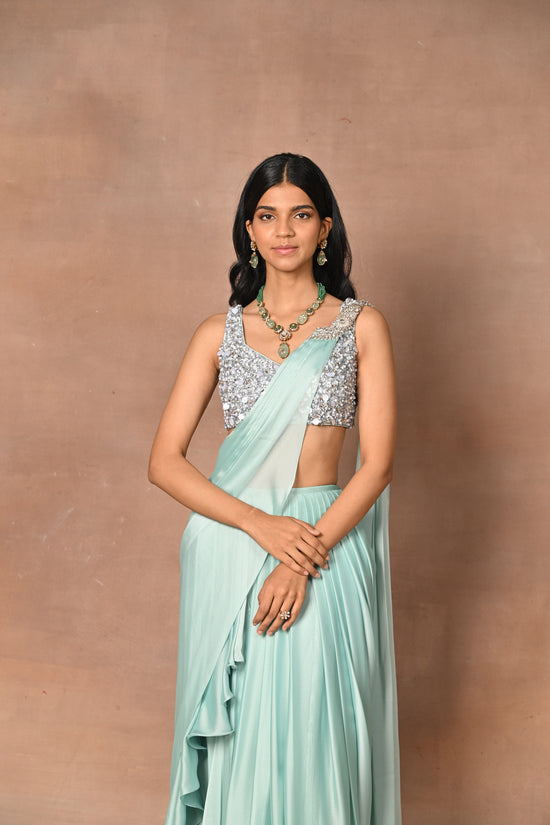 Aqua Designer Drape saree