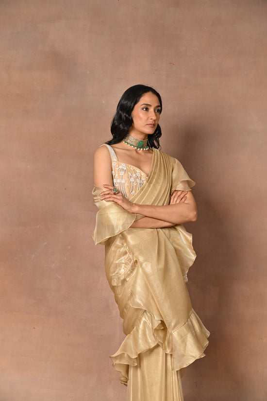 Exquisite Beige Designer Drape Saree