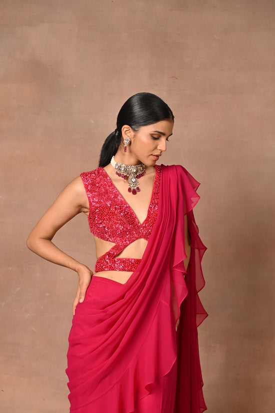 Exquisite Red Drape Saree