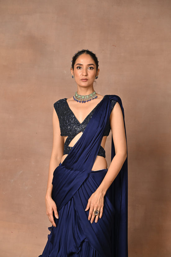 Exquisite Blue Designer Drape Saree