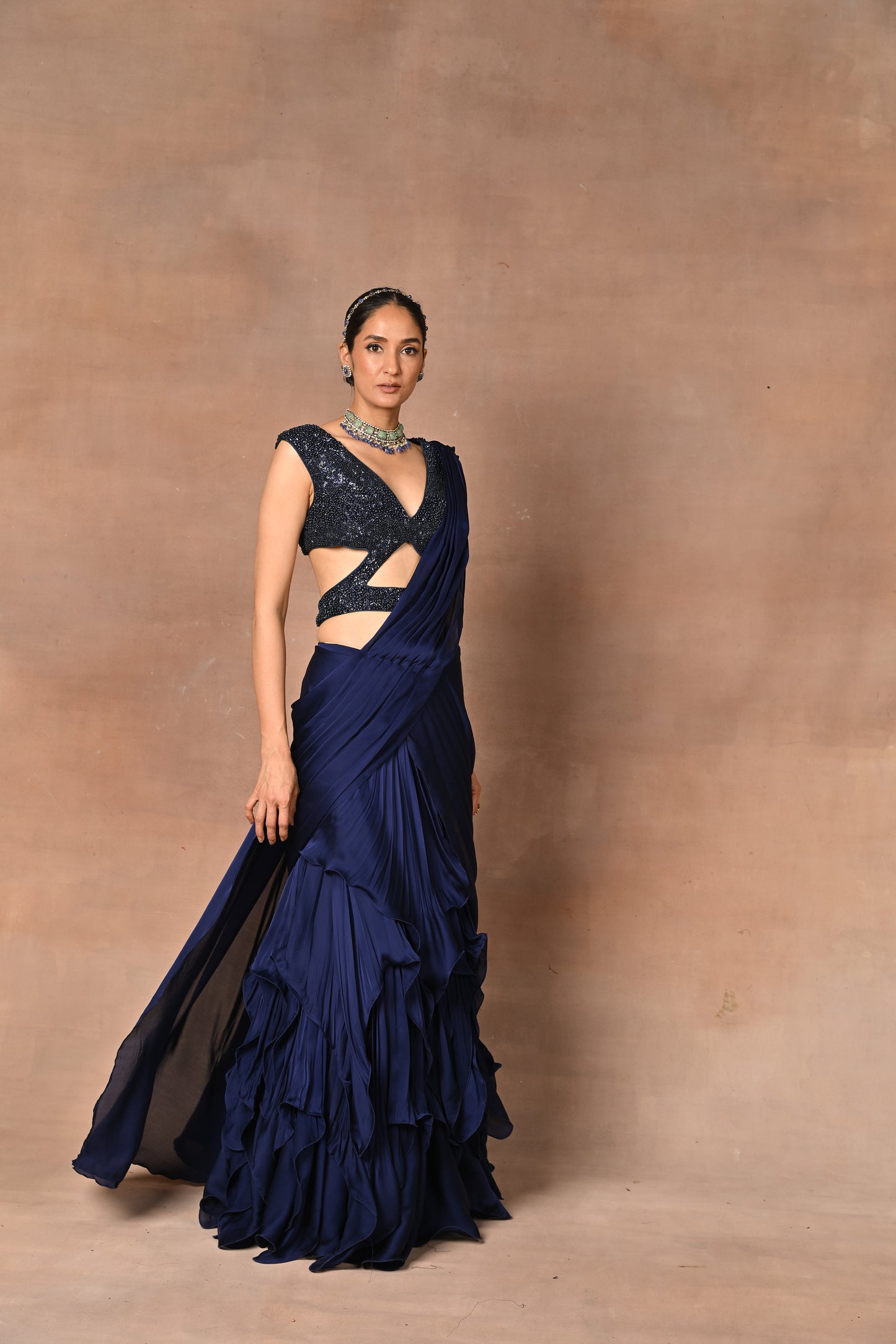 Exquisite Blue Designer Drape Saree