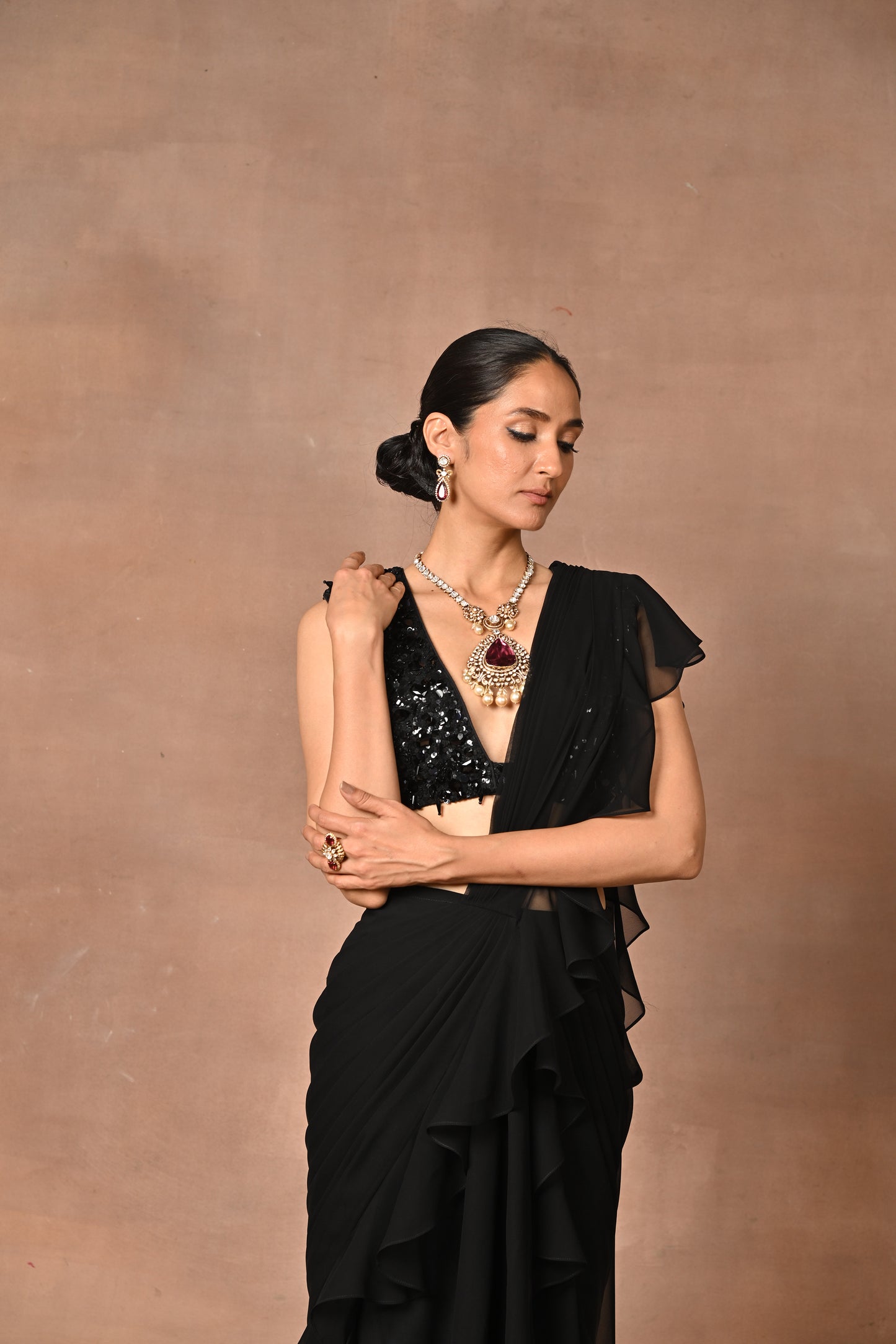 Exquisite Black Drape Saree