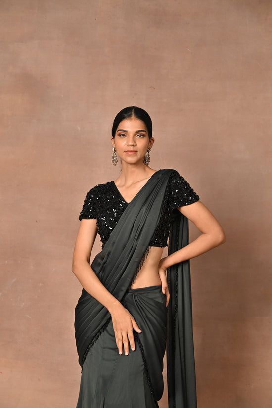 Gray Designer Drape Saree