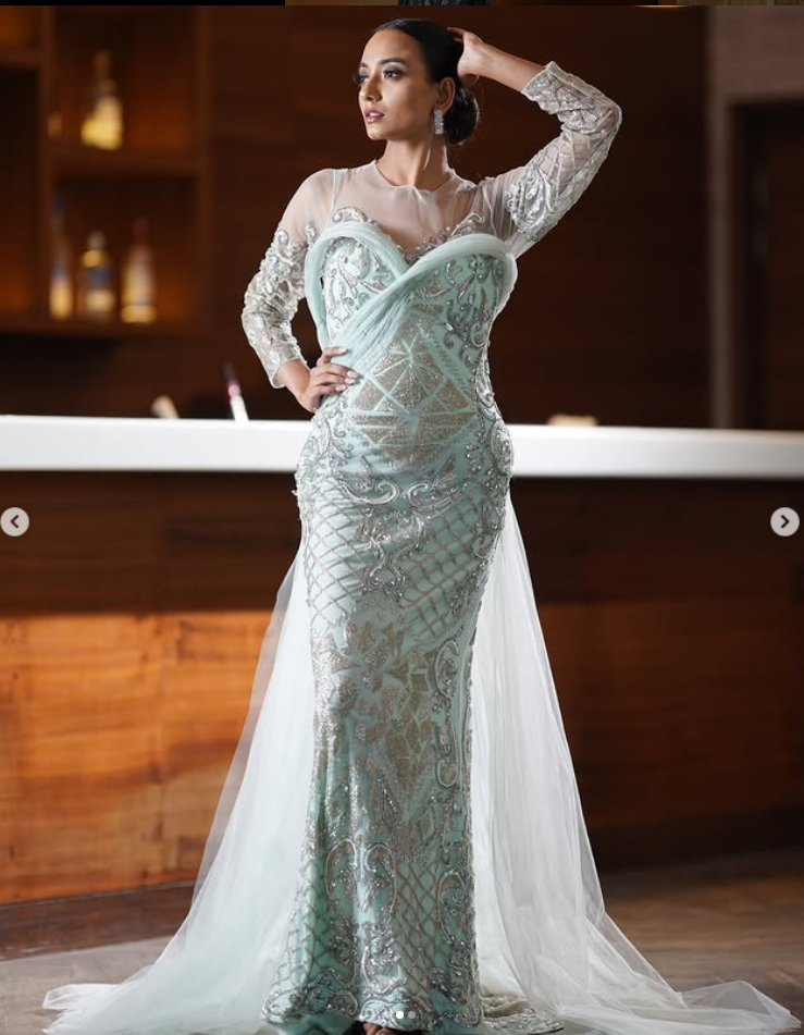 knee length dresses for ladies Mint Blue Long Sleeves with Gold Lace Long Party Dress, Tulle Round Ne –  Cutedressy
