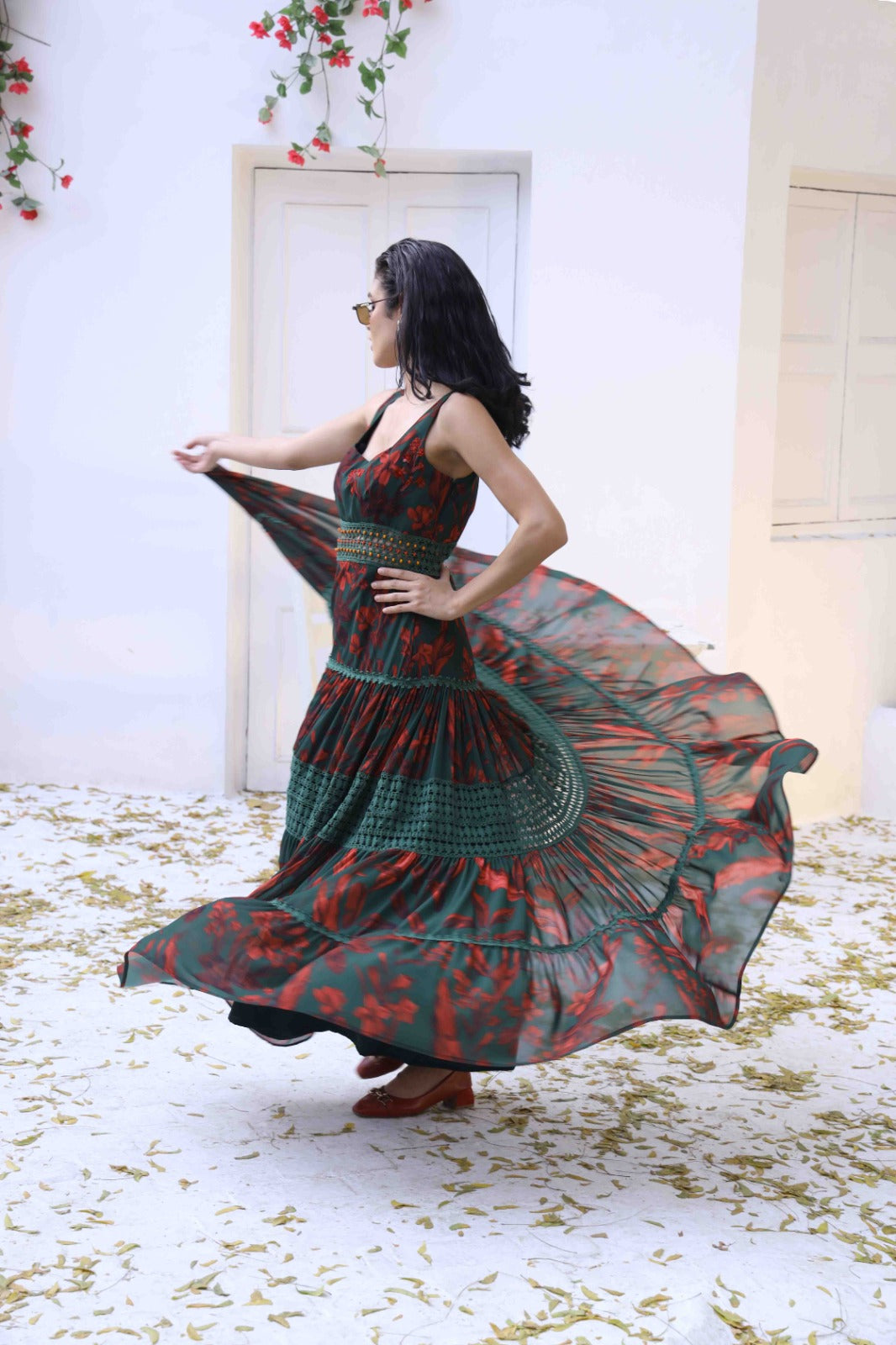 Red And Green Sleeveless Maxi Dress