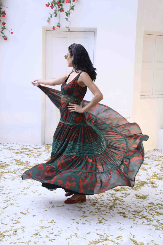 Red And Green Sleeveless Maxi Dress