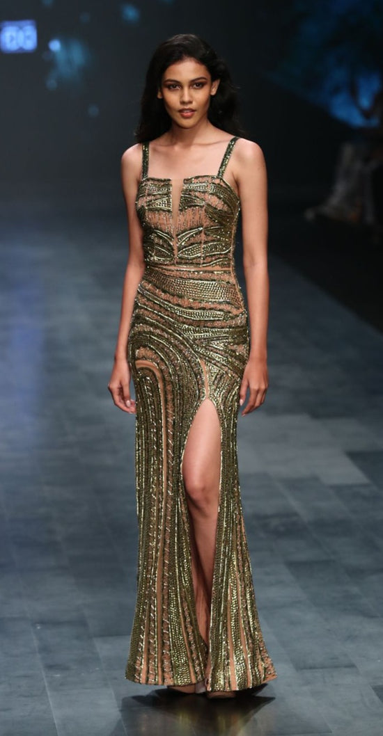 Metallic Gold Slit Gown