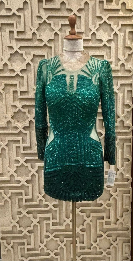 Emerald Green Ombre Sequin & Cutdana Dress.