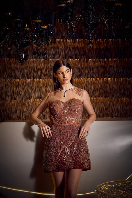 Embellished Copper Brown Cocktail Dress XS Embellished Copper Brown Cocktail Dress XS