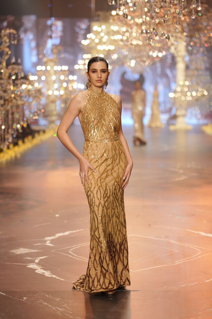 Gold Sequin Embellished Evening Gown