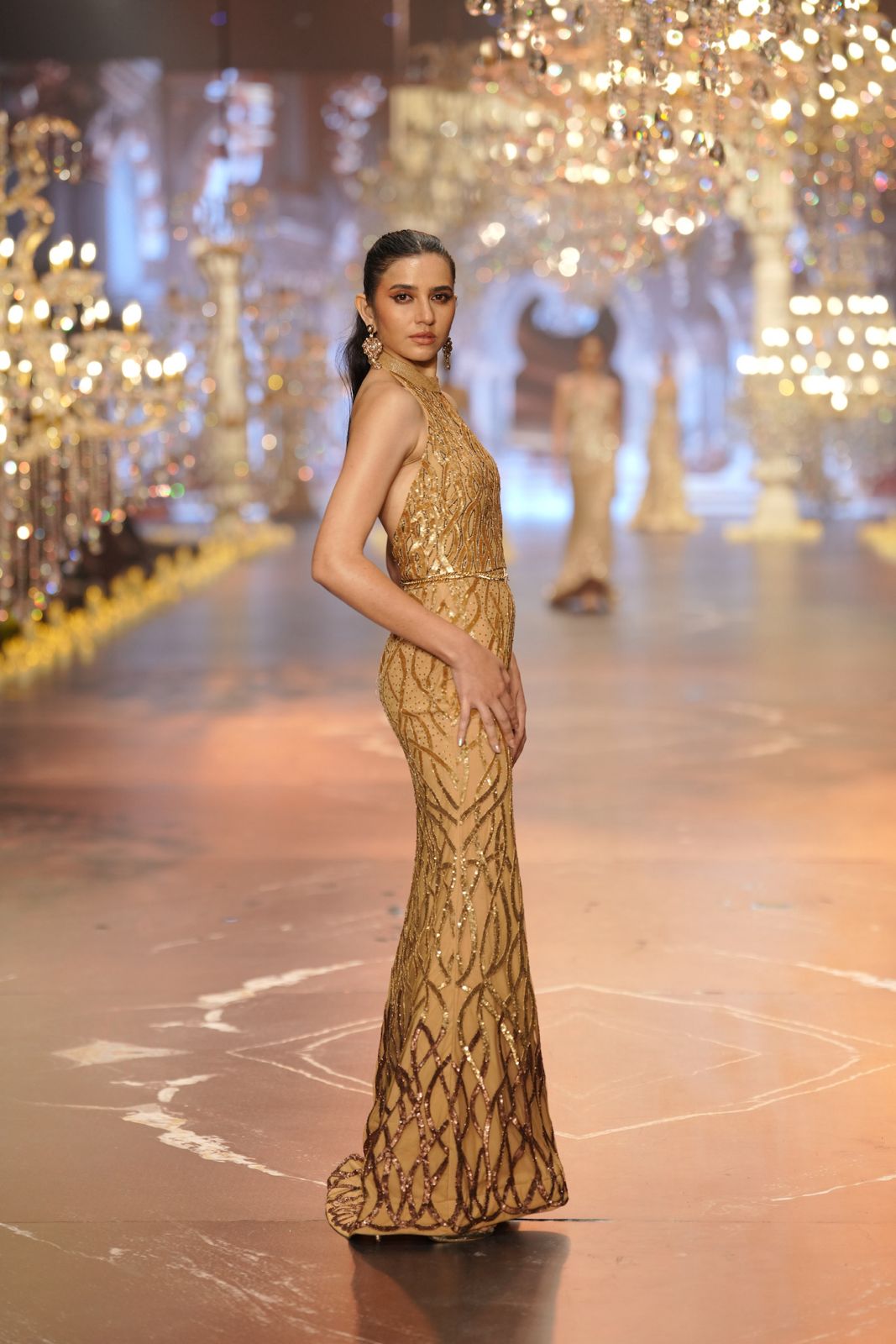 Gold Sequin Embellished Evening Gown