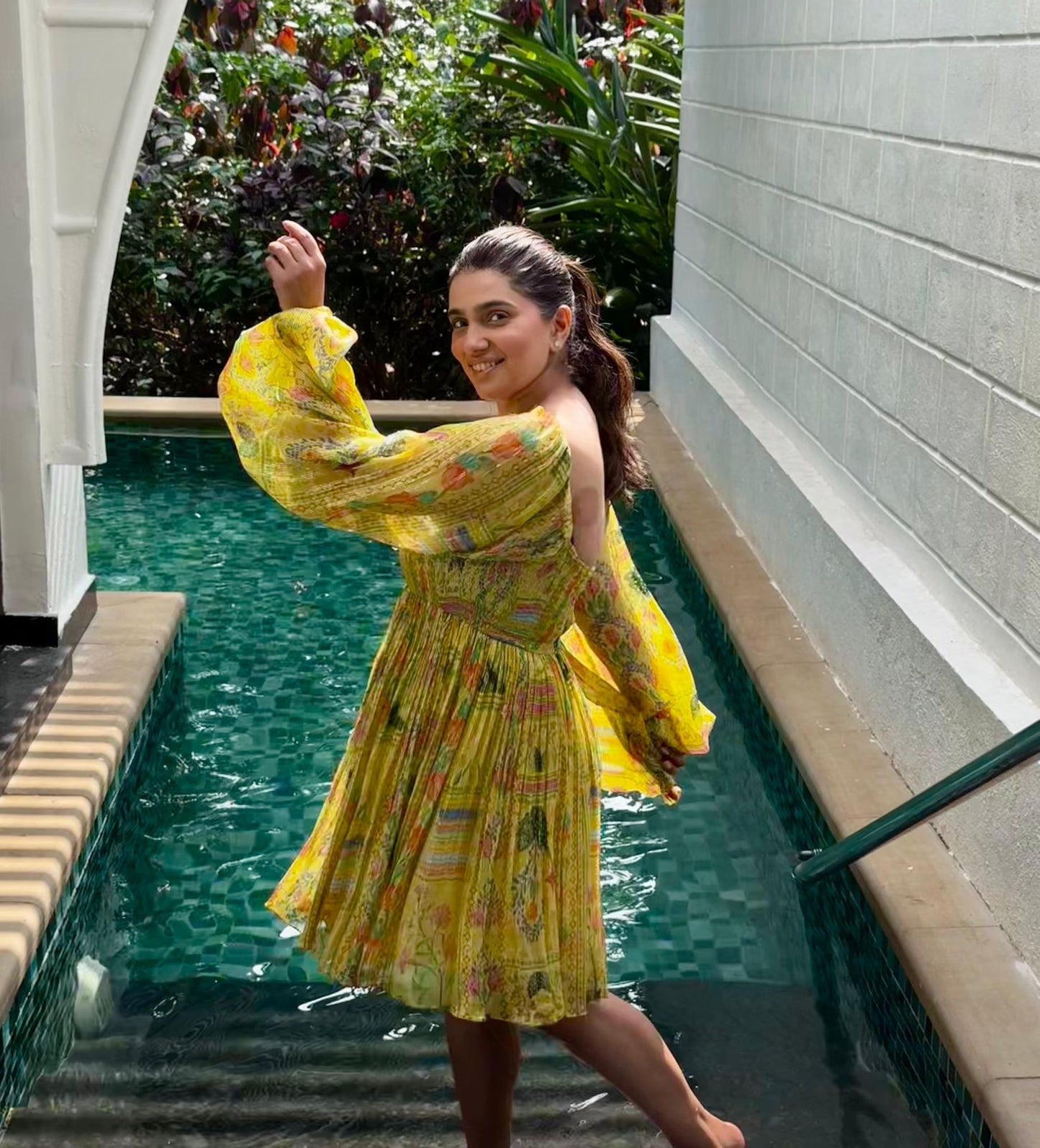 Sunlit Yellow Floral Smocked Mini Dress