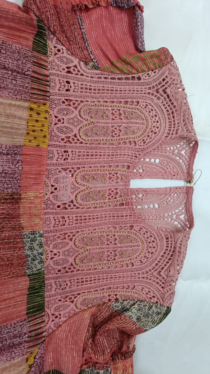 Bohemian Patchwork Maxi Dress with Drawstring Waist