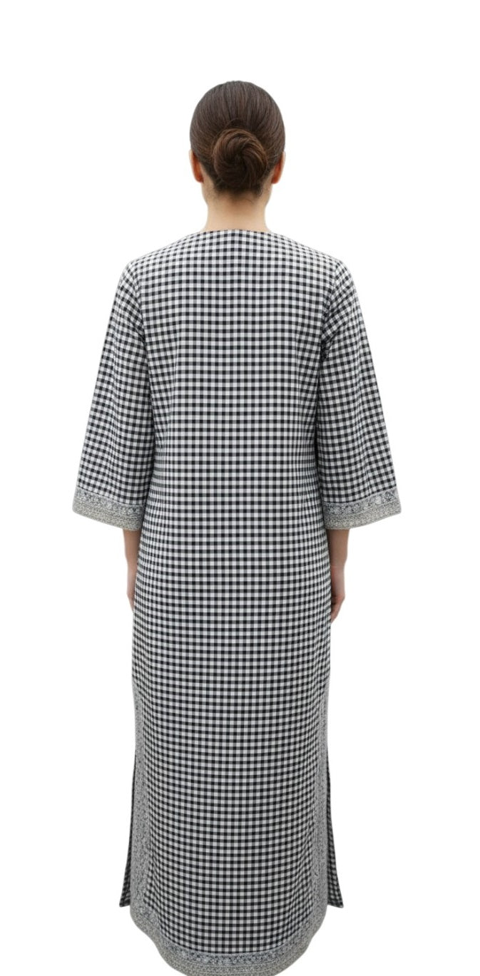 Black & White Checkered Kurti with Lace Embroidery