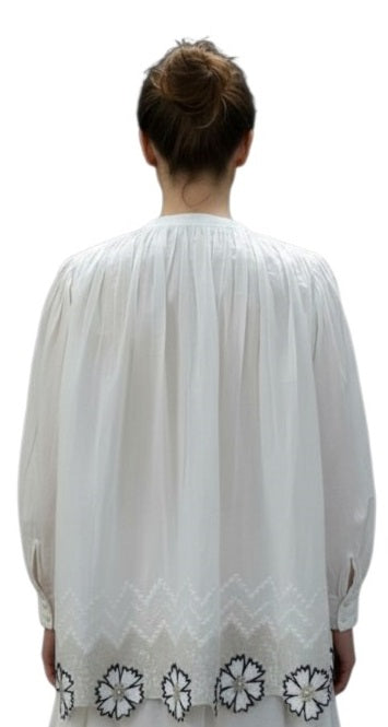 Ivory Embroidered Boho Top with Floral Hem Detail