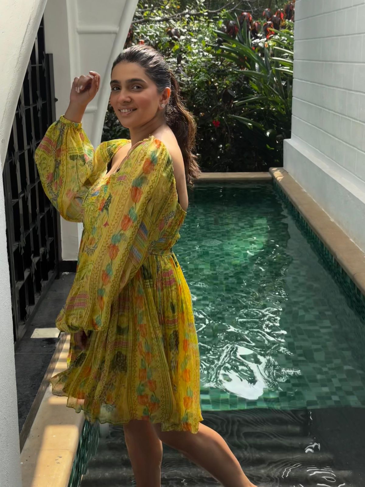 Sunlit Yellow Floral Smocked Mini Dress