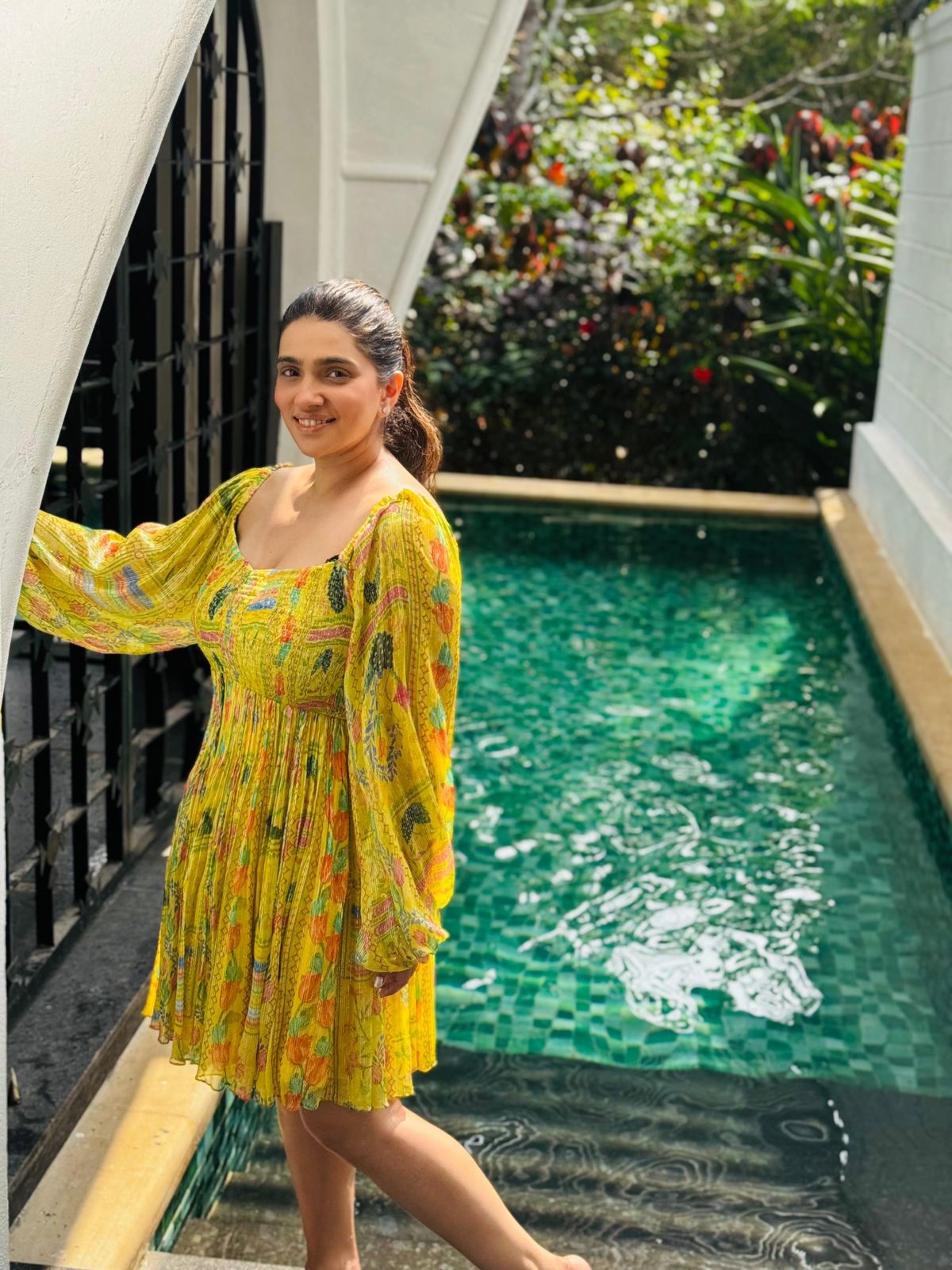 Sunlit Yellow Floral Smocked Mini Dress