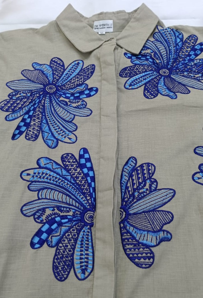 White Embroidered Cotton Shirt