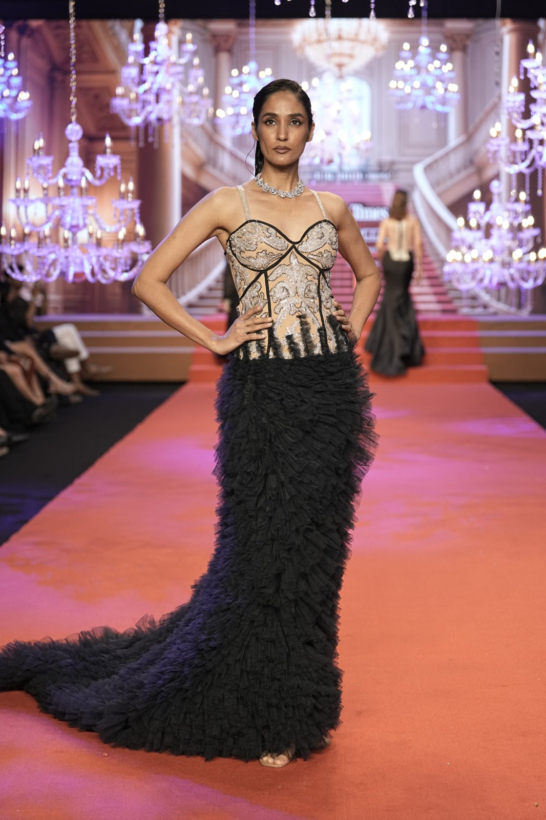 Black & Gold Embellished Mermaid Evening Gown