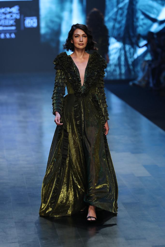 Green metallic gown