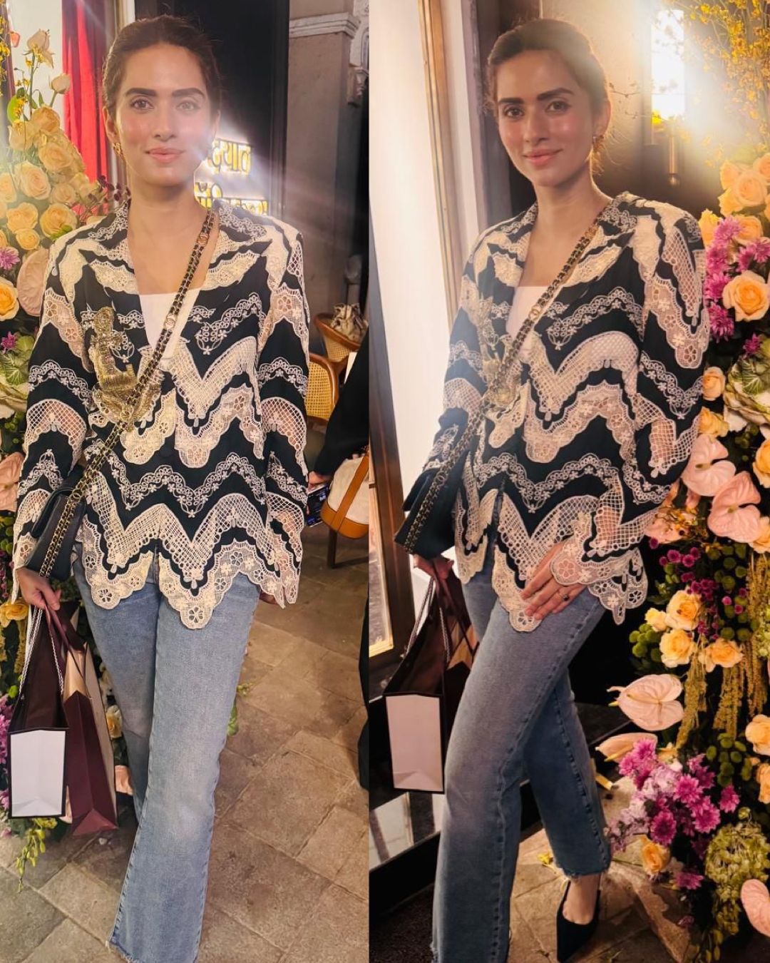 Elegant Black & Ivory Lace Pattern Boho Jacket