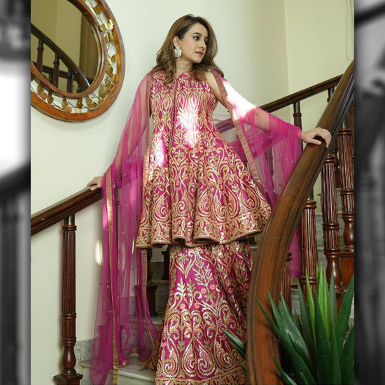 Fuchsia Gota Sharara Suit