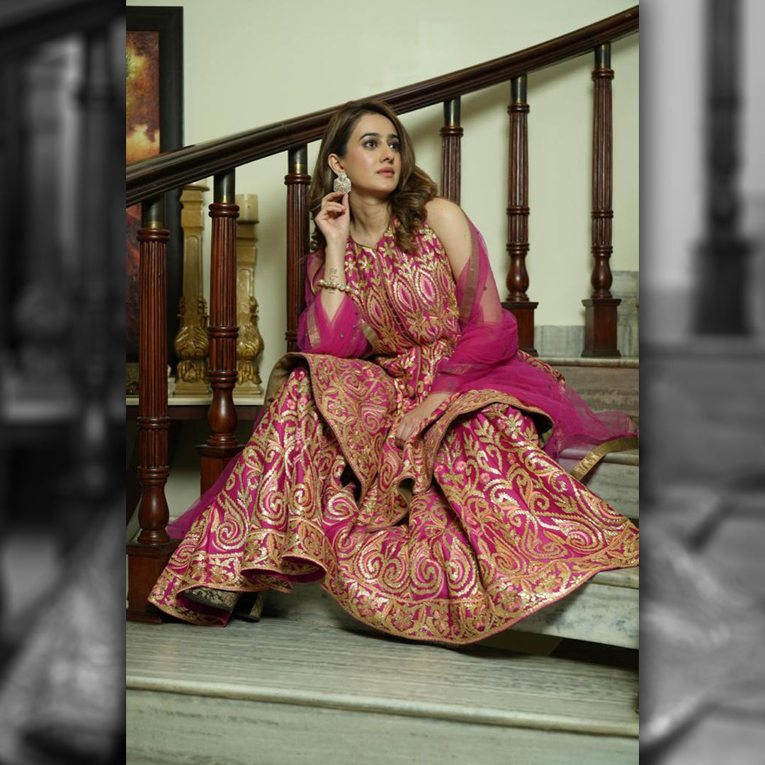 Fuchsia Gota Sharara Suit