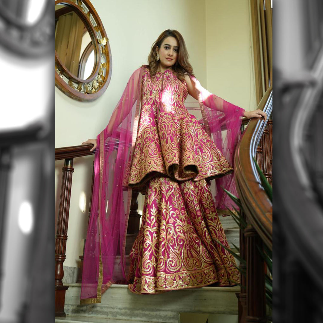 Fuchsia Gota Sharara Suit