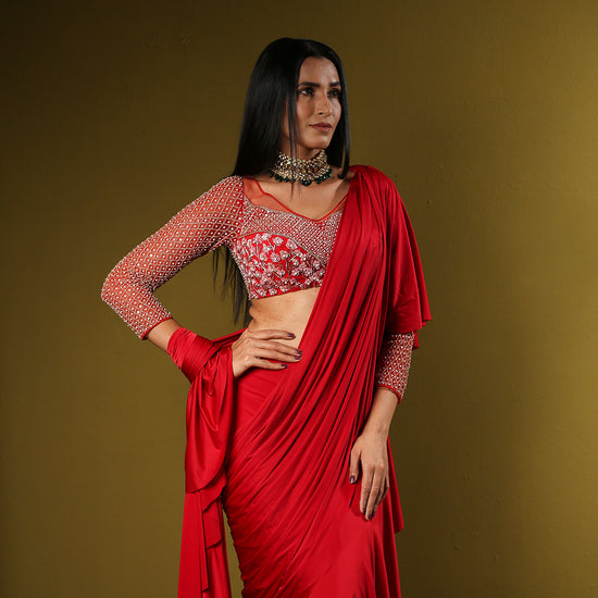 Red Drape Saree