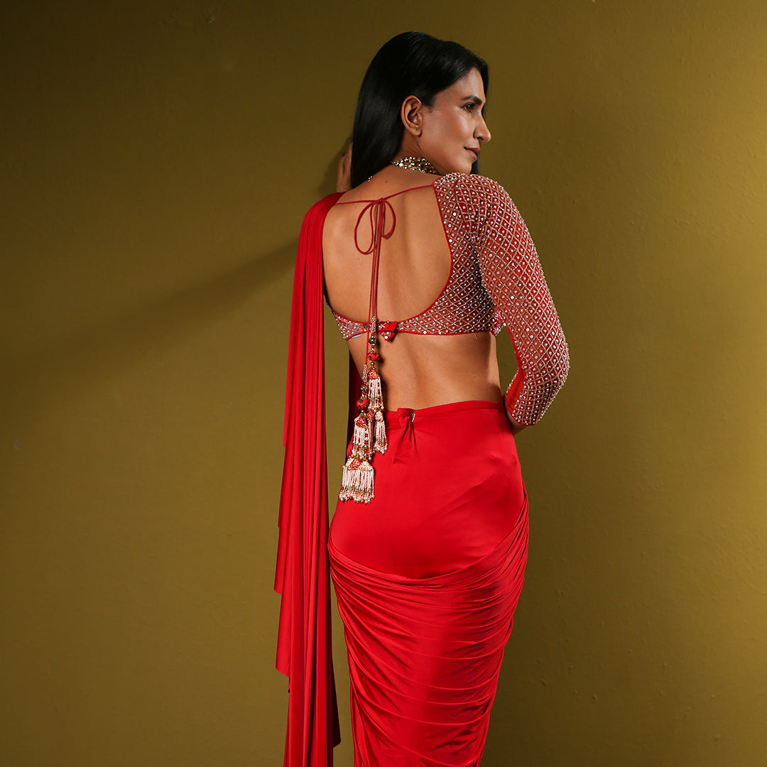 Red Drape Saree