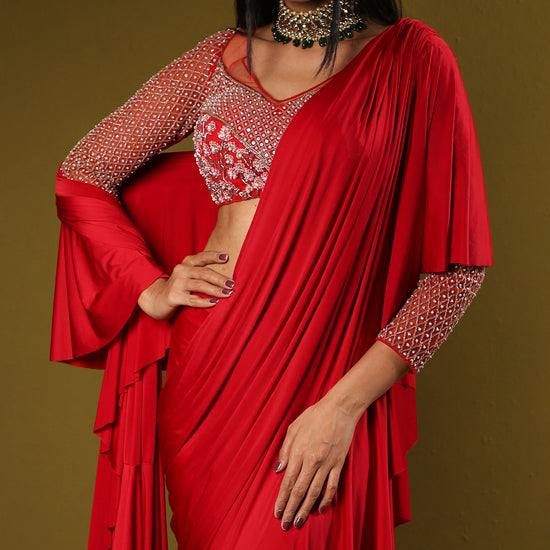 Red Drape Saree