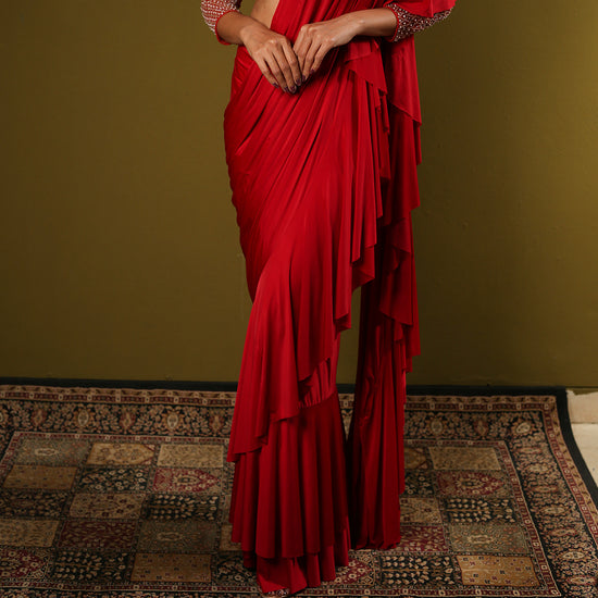 Red Drape Saree