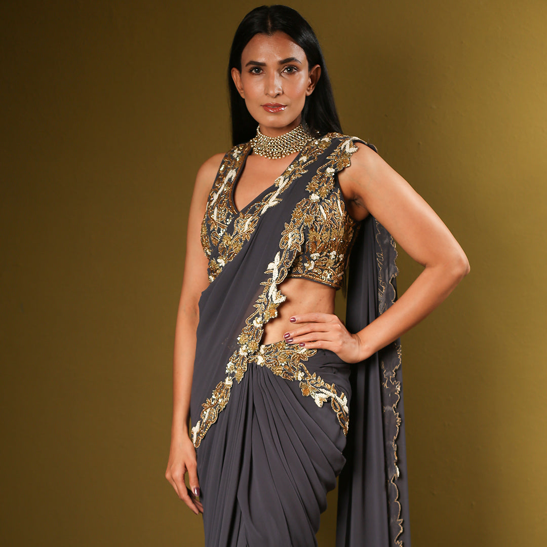 Dark Grey Saree