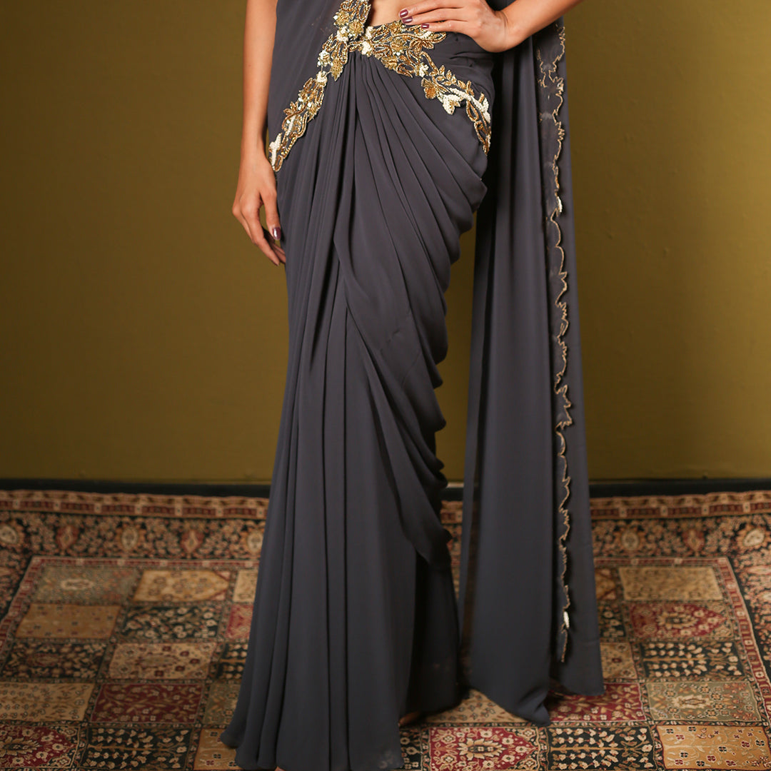 Dark Grey Saree