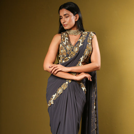 Dark Grey Saree