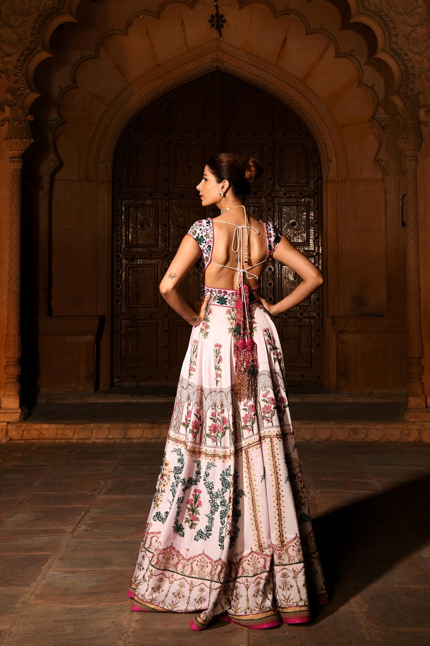 Pink Backless Anarkali Suit M