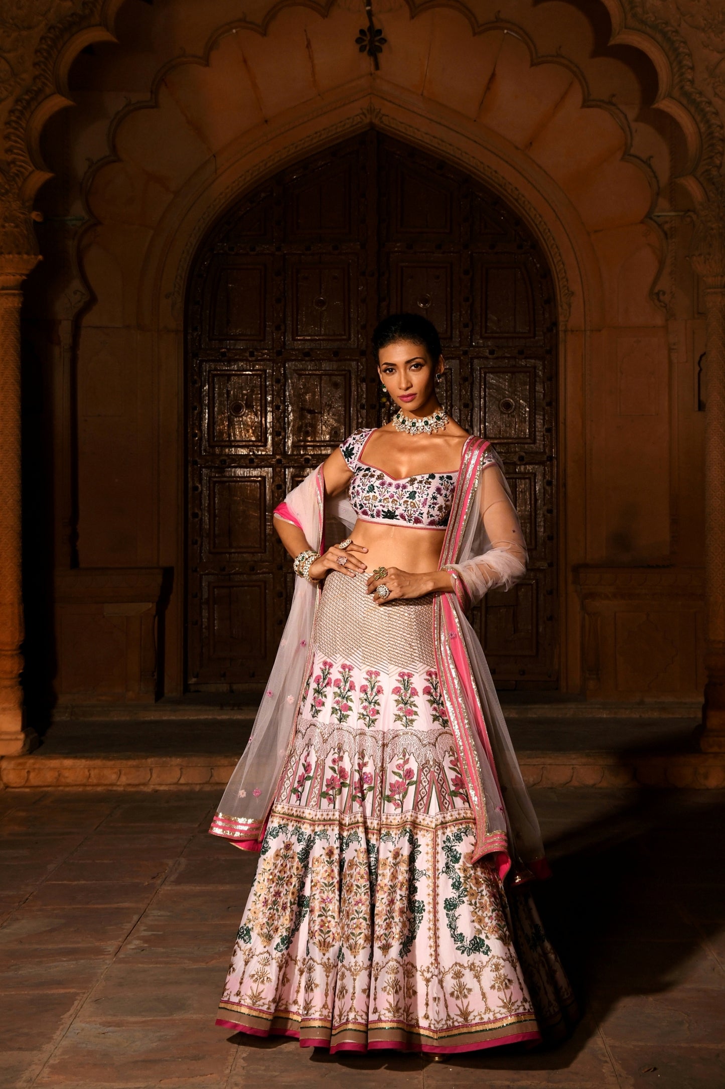 Sharmaya Gulabi Printed Bridal Lehenga