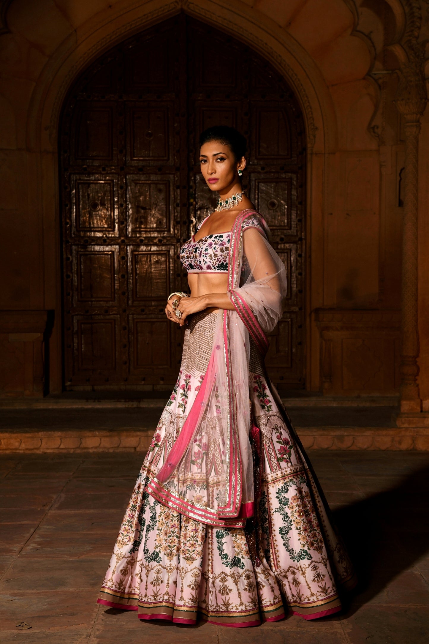 Sharmaya Gulabi Printed Bridal Lehenga