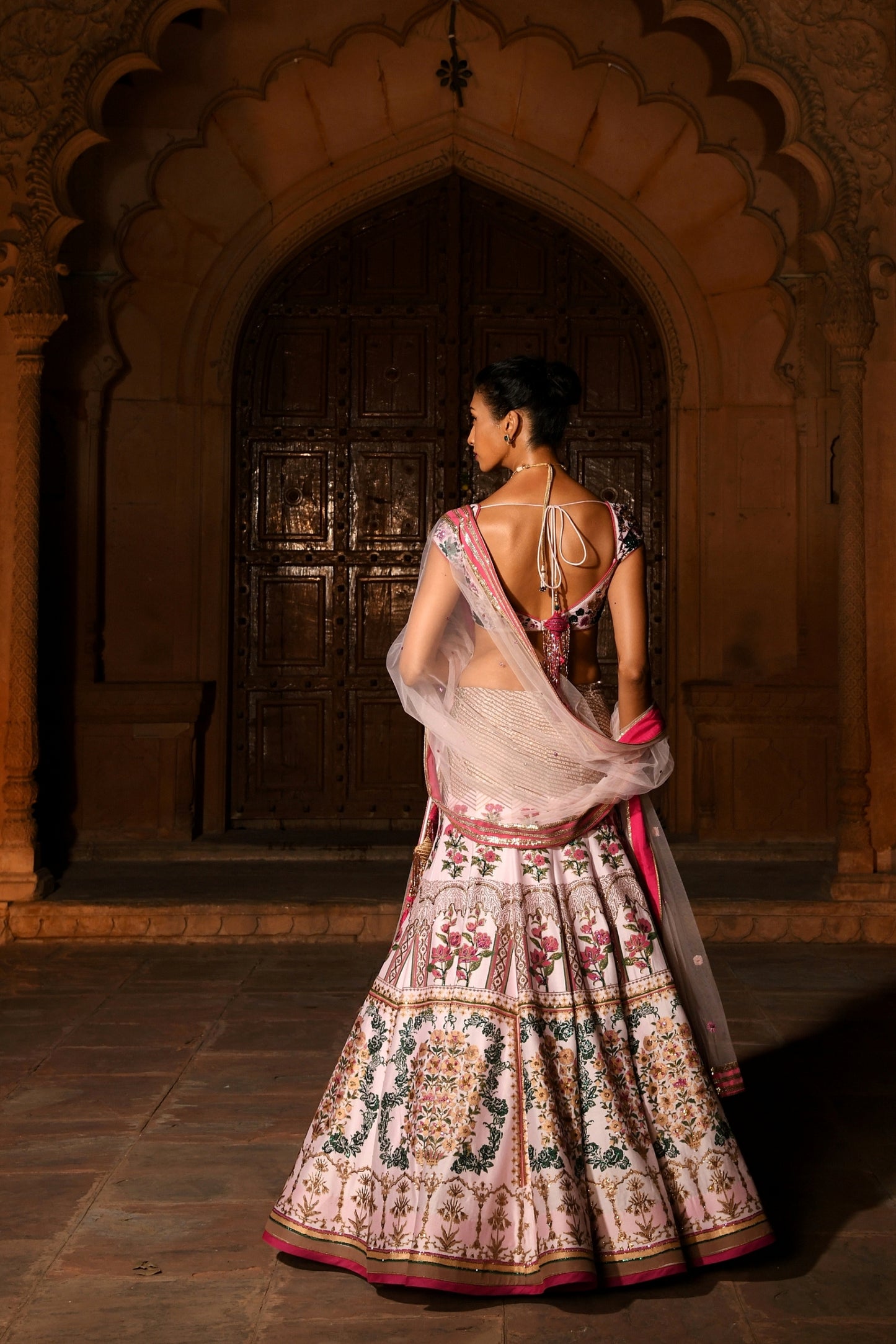 Sharmaya Gulabi Printed Bridal Lehenga