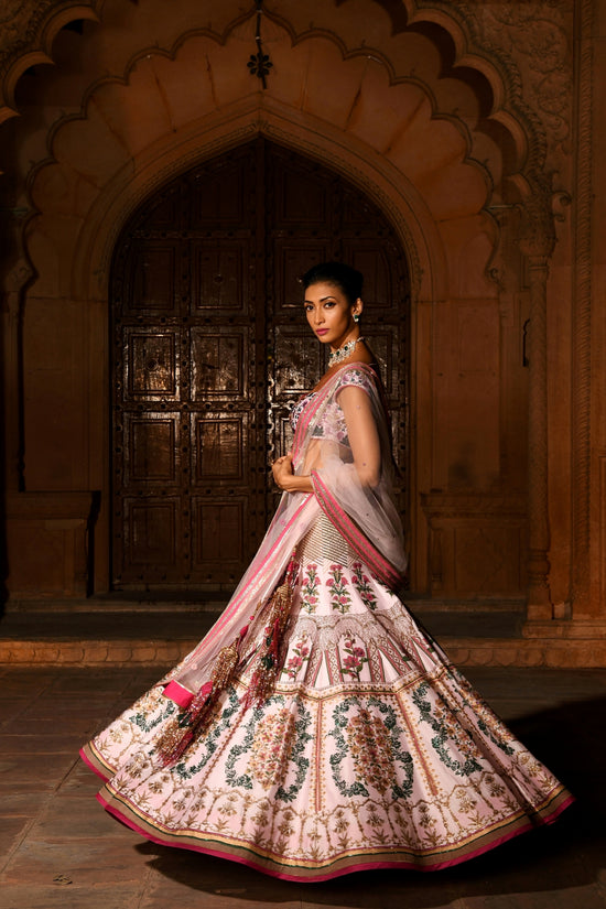 Sharmaya Gulabi Printed Bridal Lehenga