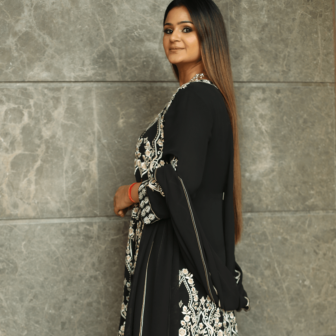 Black Embroidered Sharara Suit