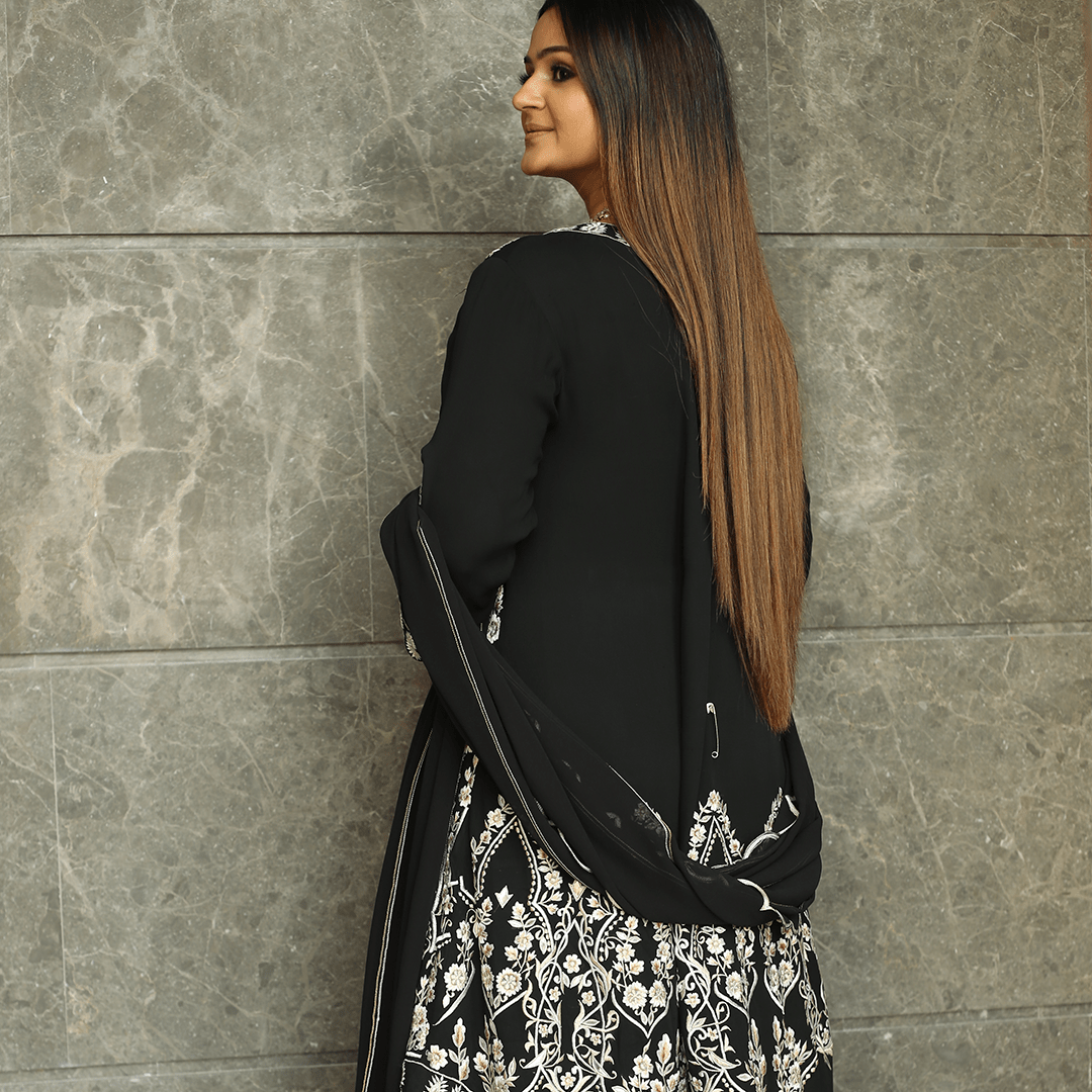 Black Embroidered Sharara Suit