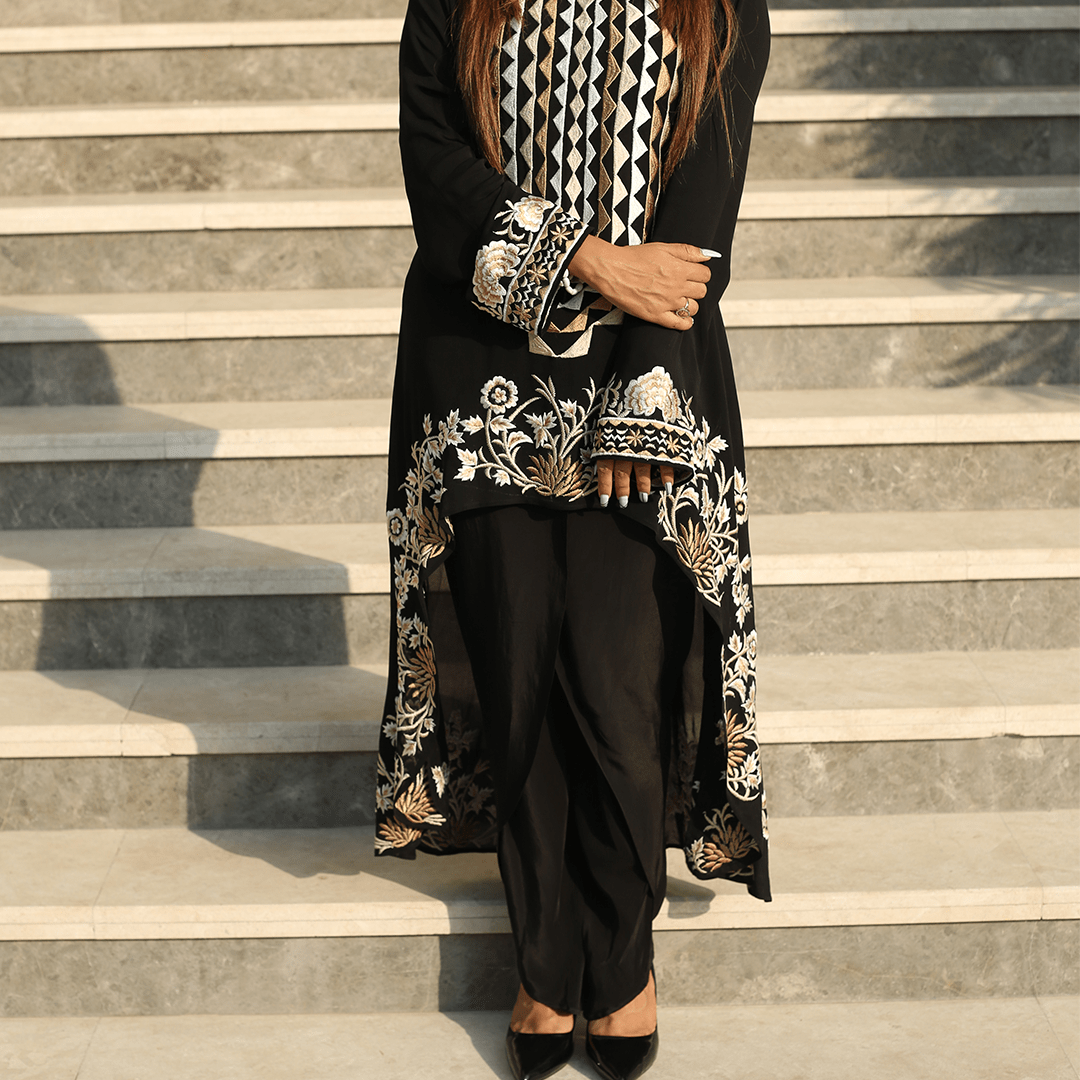 Black Embroidered Bridal Party Suit