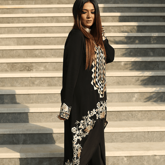 Black Embroidered Bridal Party Suit