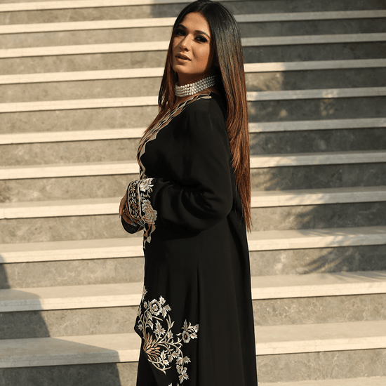 Black Embroidered Bridal Party Suit