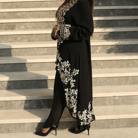 Black Embroidered Bridal Party Suit