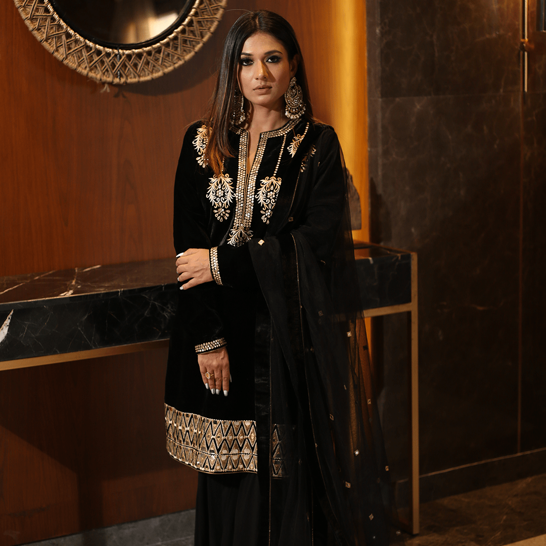 Black Gold Sharara Suit