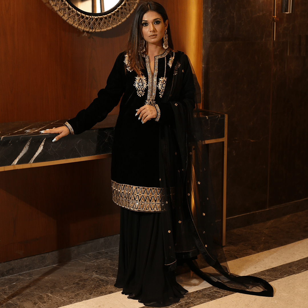 Black Gold Sharara Suit