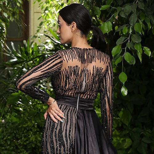 Black Net Stripes Gown