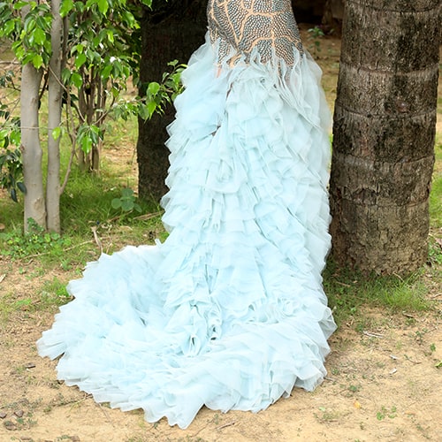 Blue Embellished Ruffles Gown